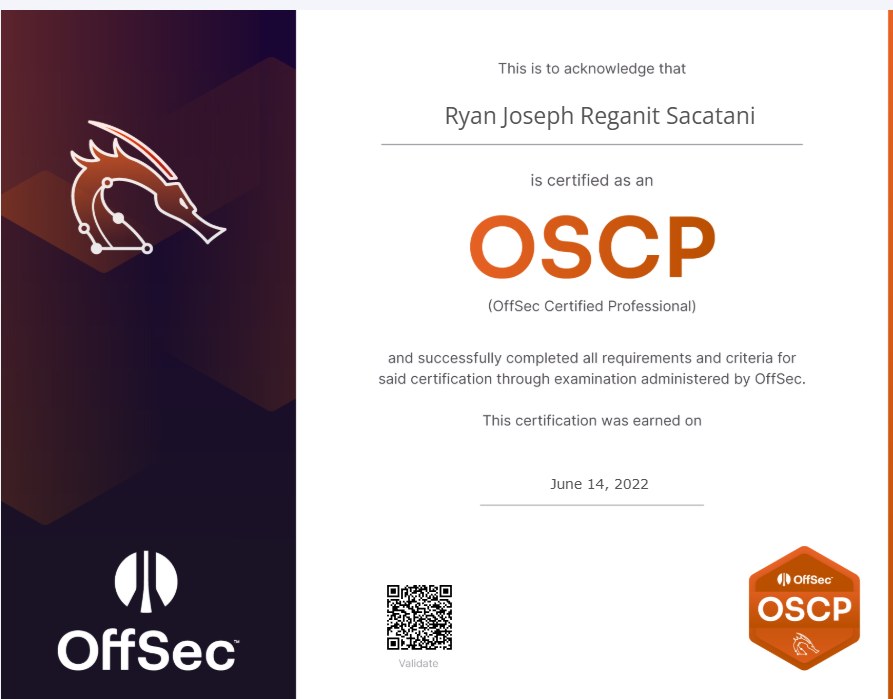 OSCP, June 2022.